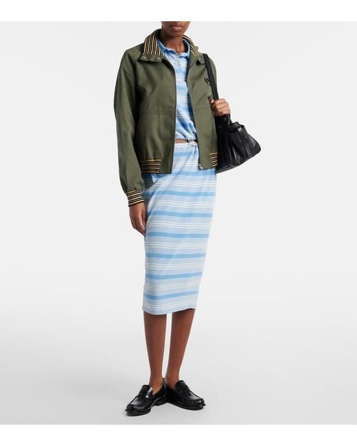 Prada Blue Striped Cotton Pique Polo Shirt