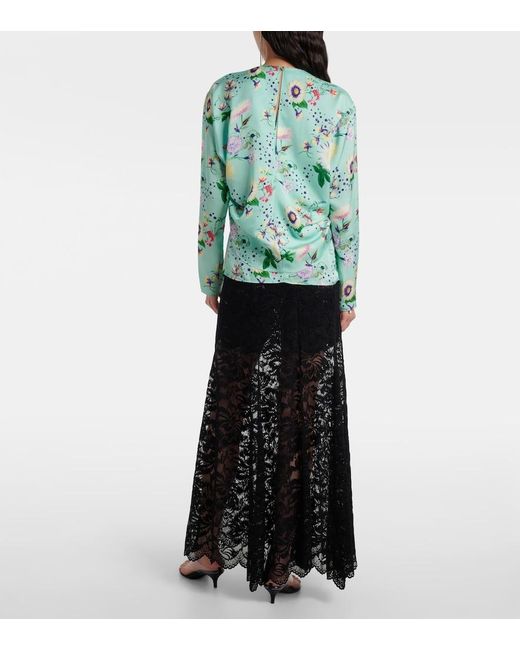Rabanne Green Layered Floral Satin Blouse