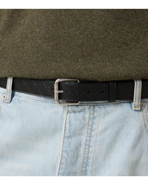 Bottega Veneta Black Intrecciato Stamp 35Mm Leather Belt for men