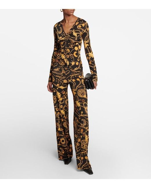 MARINE SERRE Yellow Printed Ruched Top