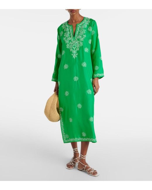 Juliet Dunn Green Embroidered Silk Kaftan