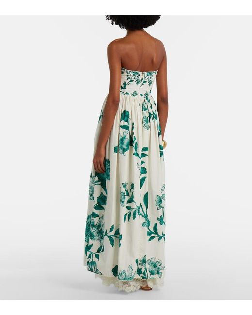 Agua Bendita Green Tonia Floral Lace-Trimmed Cotton Maxi Dress