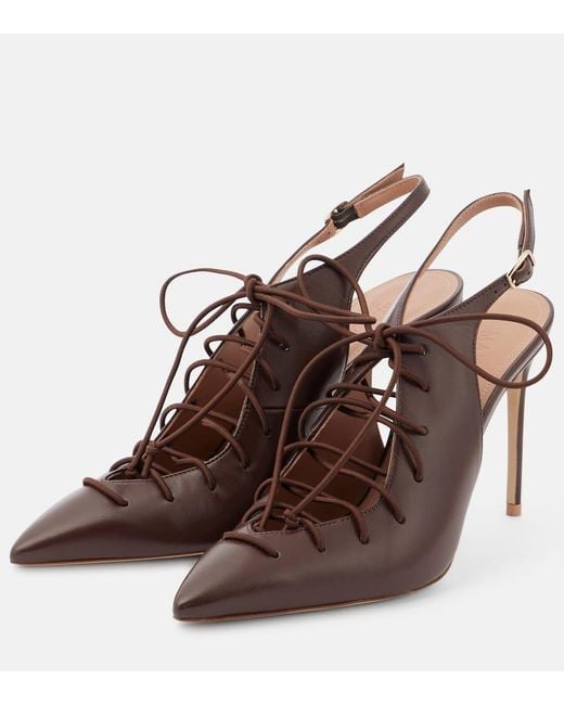 Malone Souliers Brown Alia 90 Leather Slingback Pumps