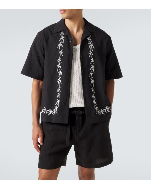 Commas Black Embroidered Bowling Shirt for men
