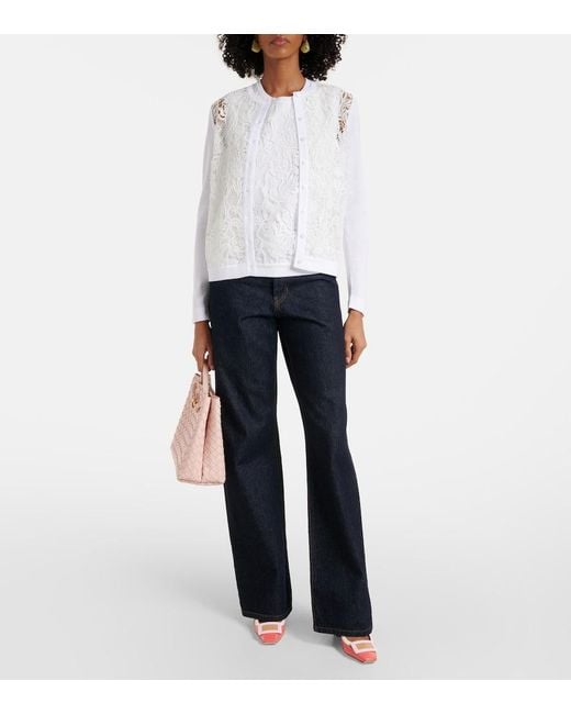 Oscar de la Renta White Guipure Lace Top
