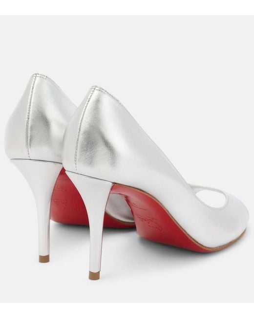 Christian Louboutin White Open Apostropha 80 Metallic Leather Pumps
