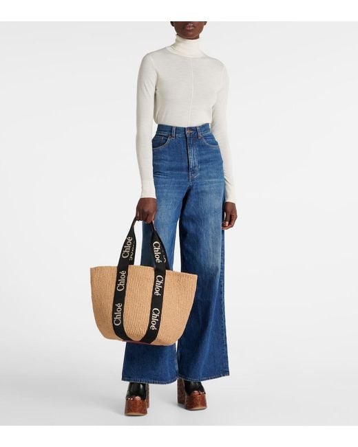 Chloé Brown Raffia Woody Large Tote.