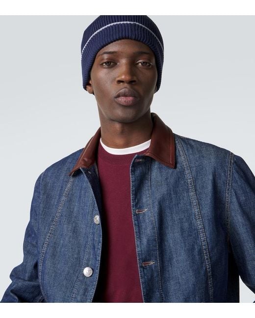 Brunello Cucinelli Blue Ribbed-Knit Cotton Beanie for men
