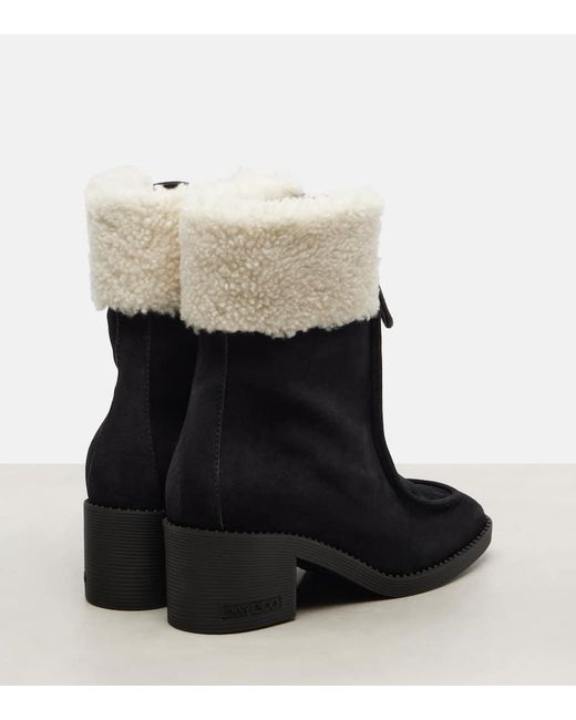 Jimmy Choo Black Hali 60 Shearling-Trimmed Suede Ankle Boots