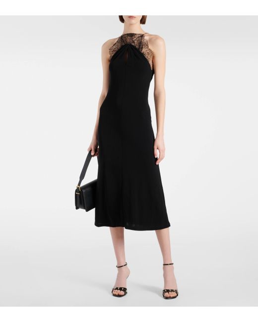 Givenchy Black Lace-trimmed Crepe Midi Dress