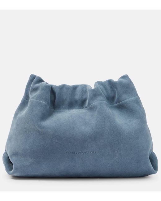 Brunello Cucinelli Blue Suede Shoulder Bag
