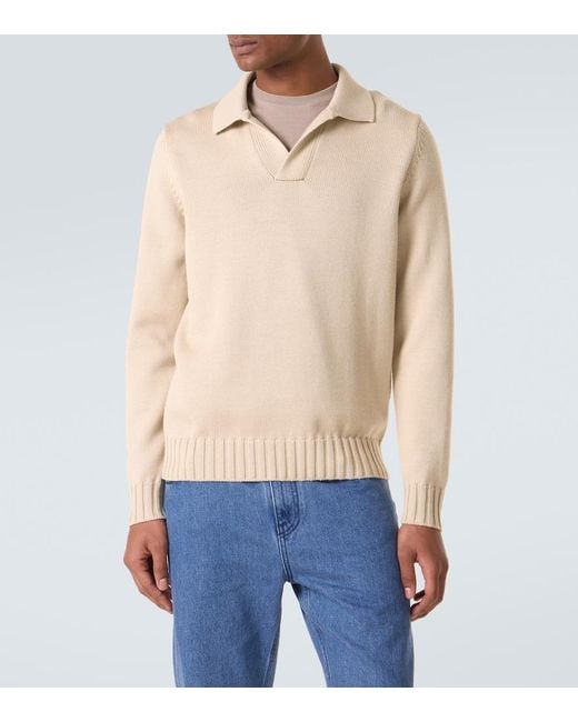 Thom Sweeney Natural Wool Polo Sweater for men