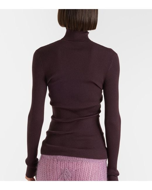 Wolford Purple Ribbed-Knit Virgin Wool Turtleneck Top