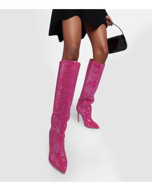 Paris Texas Pink Holly Embellished Knee-high Boots