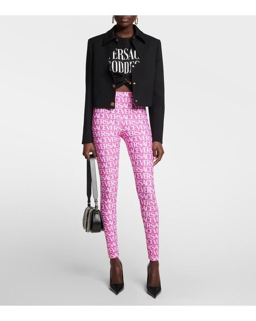 Versace Pink Logo Printed leggings
