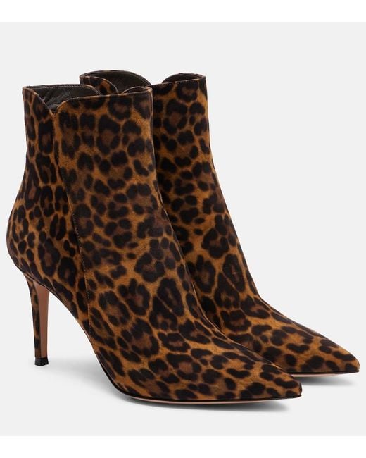Gianvito Rossi Brown Levy 85 Leopard-Print Suede Ankle Boots