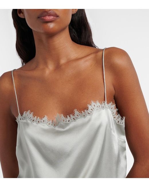 Doen White Loure Lace-Trimmed Silk Camisole