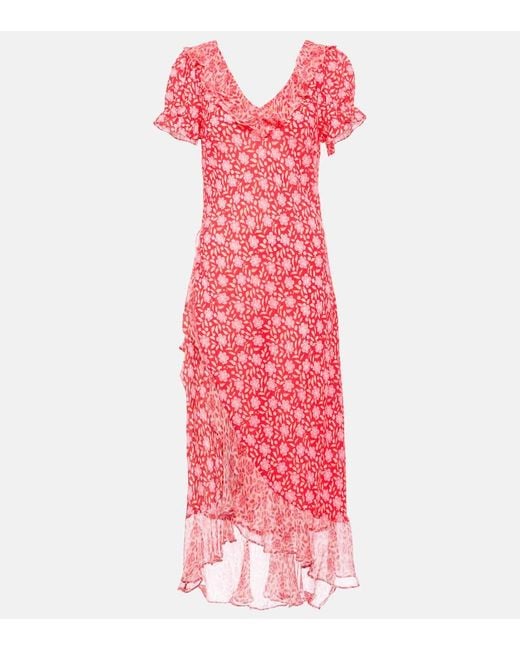 Robe Midi Clementina En Crepe A Fleurs Rixo en coloris Pink