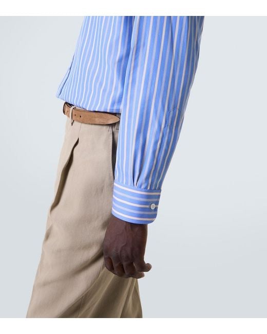 Charvet Blue Striped Cotton Poplin Shirt for men