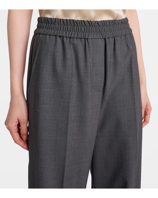Brunello Cucinelli Blue Wool-Blend Wide-Leg Pants
