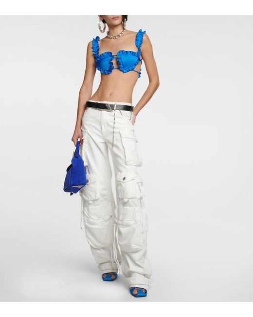 The Attico Blue Glory Ruffled Satin Bralette