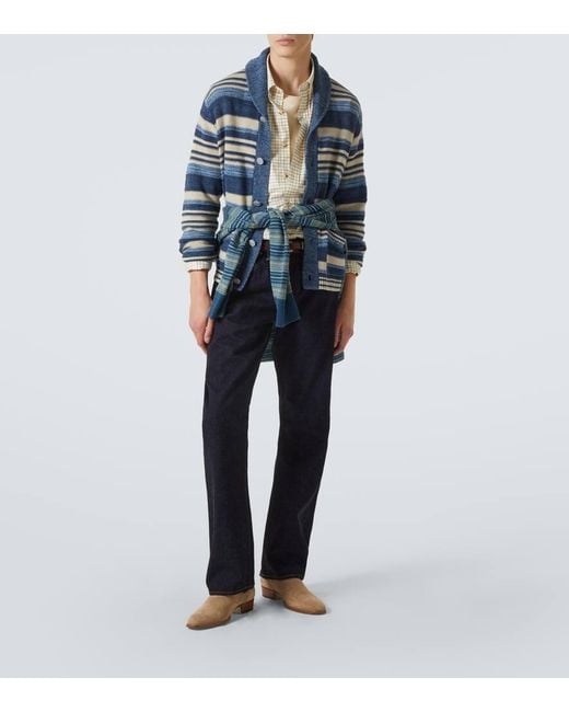 Cardigan De Algodon Y Lino A Rayas RRL de hombre de color Blue