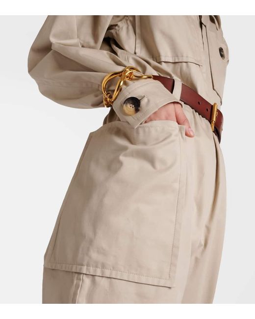 Mono de sarga de algodon con cinturon Saint Laurent de color Natural