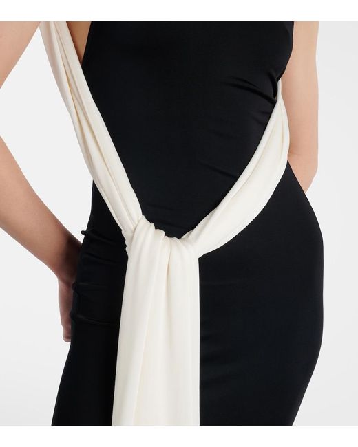 The New Arrivals Ilkyaz Ozel Black Leia Scarf-Detail Halterneck Gown