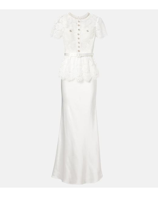 Self-Portrait White Bridal Verzierte Robe Aus Satin Mit Spitze