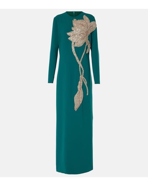 Costarellos Blue Elea Embellished Crepe Gown