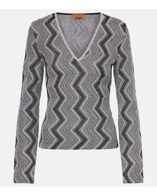 Missoni Gray Zig Zag Metallic Knit Sweater