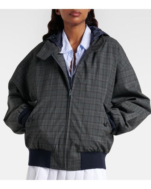 Prada Black Checked Hooded Virgin Wool Jacket