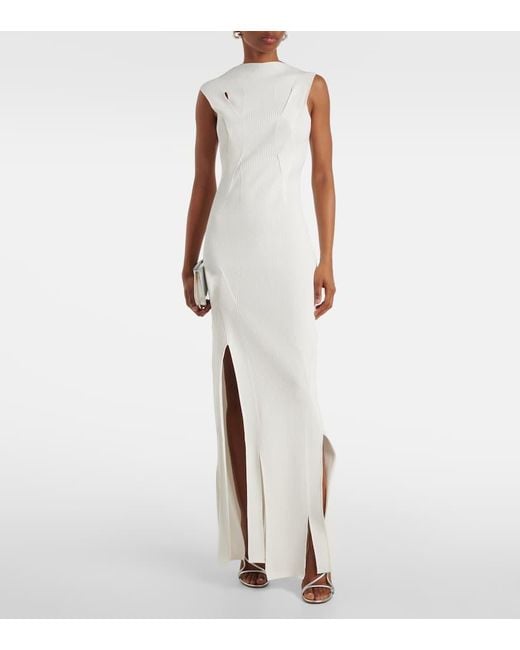 Victoria Beckham White Pleated Ribbed-Knit Gown