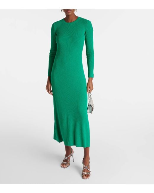 Valentino Green Ribbed-knit Silk Boucle Midi Dress