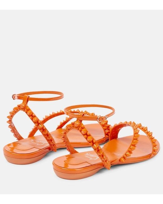 Christian Louboutin Orange Mafaldina Spikes Leather Sandals