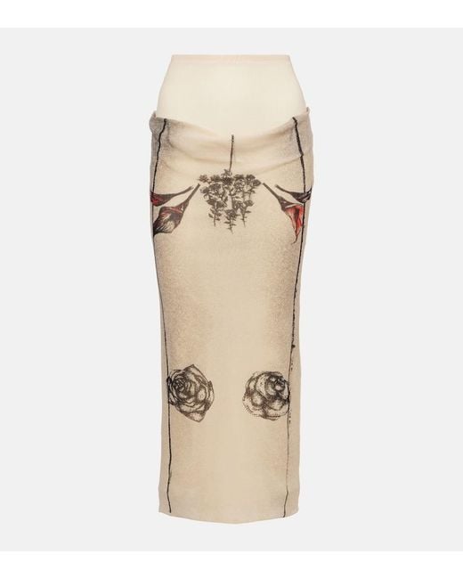 Jean Paul Gaultier Natural Printed Jersey Midi Skirt