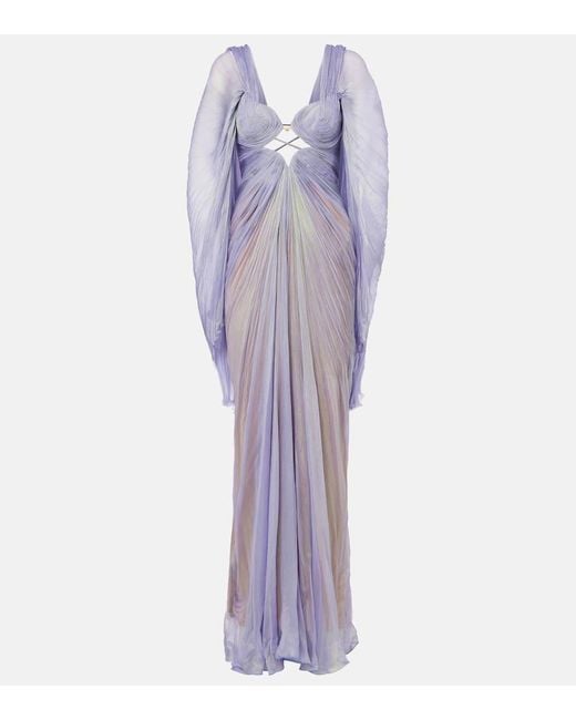 Maria Lucia Hohan Purple Cassandra Caped Silk Gown