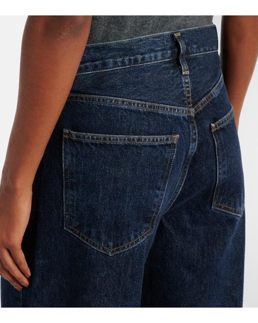 Agolde Blue Low Curve Mid-Rise Barrel-Leg Jeans