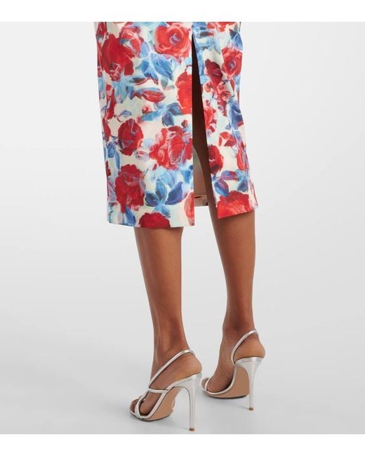 Rebecca Vallance Red Fleurette Floral Taffeta Midi Dress