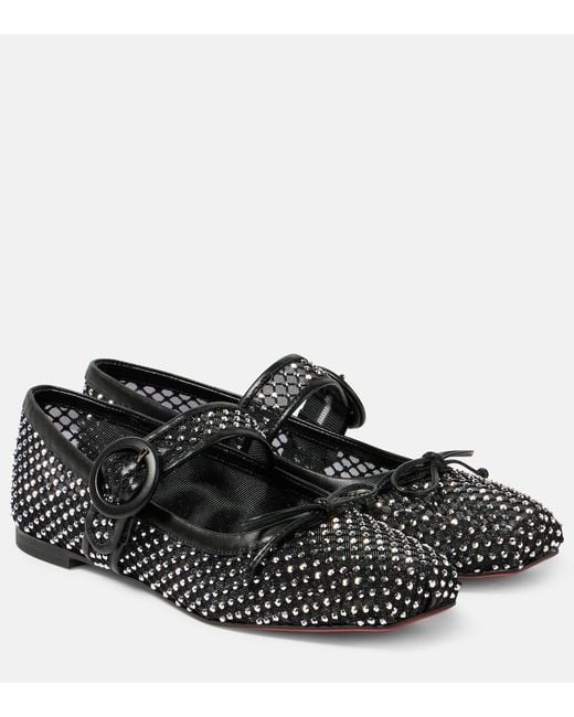 Christian Louboutin Black Ballerinas Mamastrapitina Aus Mesh Mit Kristallen