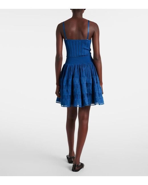 Alaïa Blue Tiered Pointelle-Knit Mini Dress
