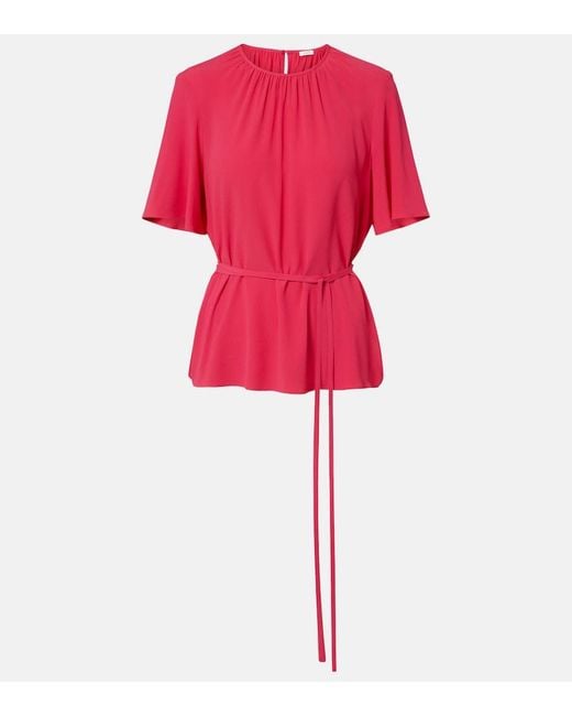 Joseph Red Libby Belted Crepe Blouse