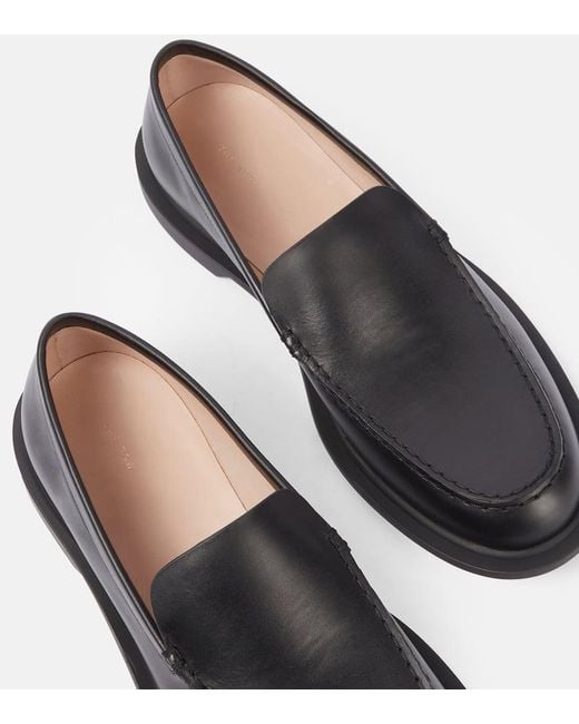 The Row Black Nic Leather Loafers