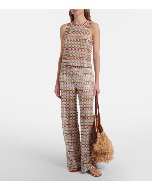 Veronica Beard Natural Fatima Crochet Wide-Leg Pants