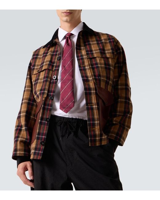 Junya Watanabe Brown Checked Leather-Trimmed Cotton Jacket for men