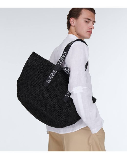 Loewe Black Paula's Ibiza Fold Shopper Raffia Tote Bag for men