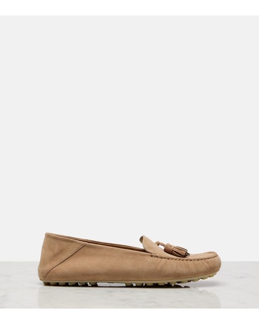 Loro Piana Natural Dot Sole Suede Moccasins