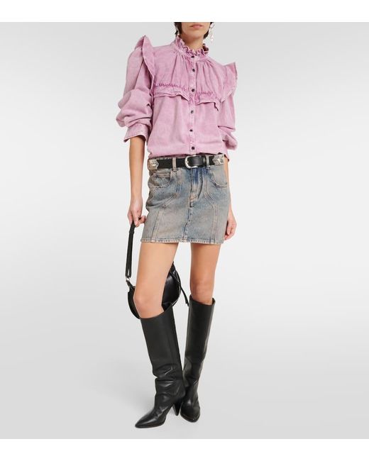 Isabel Marant Pink Idety Ruffled Denim Shirt