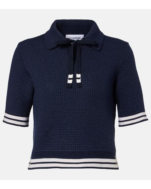 Thom Browne Blue Silk-Blend Polo Shirt