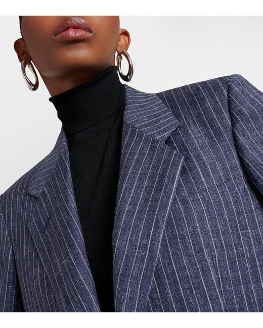 Loro Piana Blue Belia Pinstripe Linen, Wool And Silk Jacket